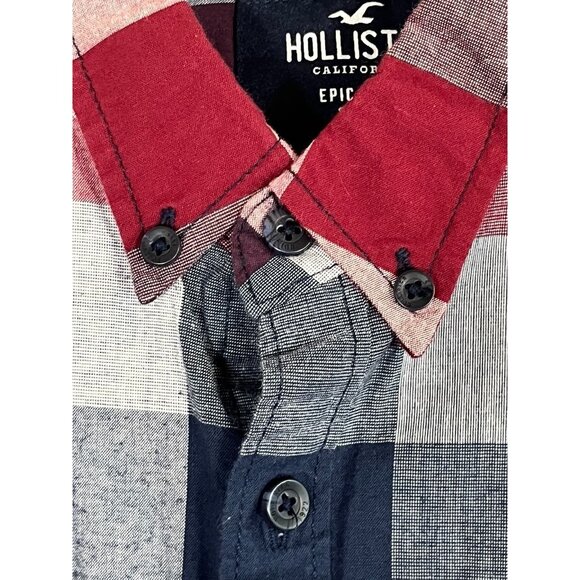 Hollister Plaid Shirt L Red Preppy Classic Festive Holiday Retro Grunge Y2K 90s - Picture 6 of 10